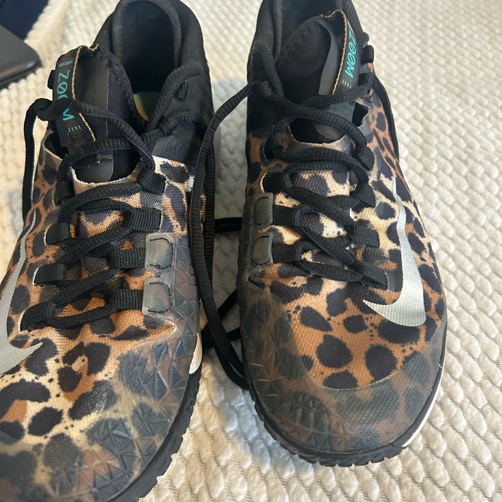 Leopard Print Athletic Shoes with Silver Accents - Picture 3 of 7